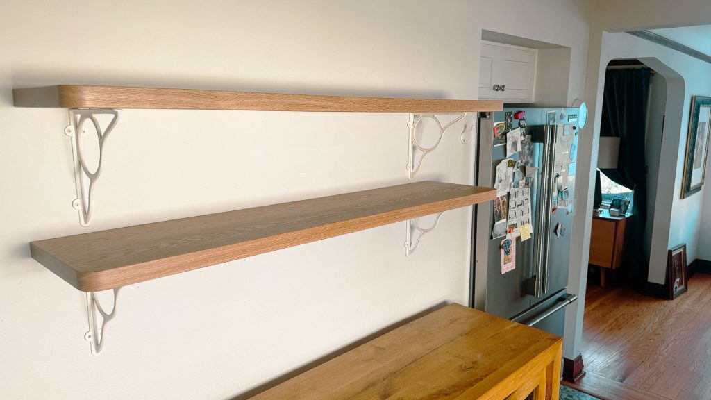 Oak Shelves on kitchen wall